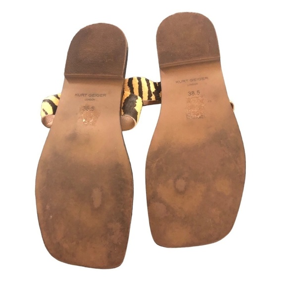 Kurt Geiger London KG Leopard Calf Hair Square Toe Thong Sandal Sz 38.5 Vacay - Picture 4 of 5